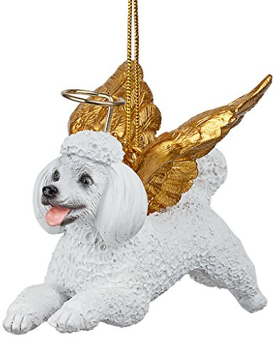 Design Toscano JH170731 Julprydnad - heder cabot vit pudel prydnad för semester hund ängel