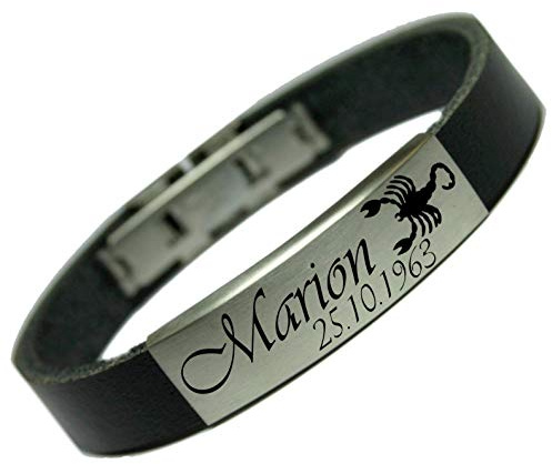 Tinasfunshop Armband Leder Sternzeichen mit Wunsch Gravur