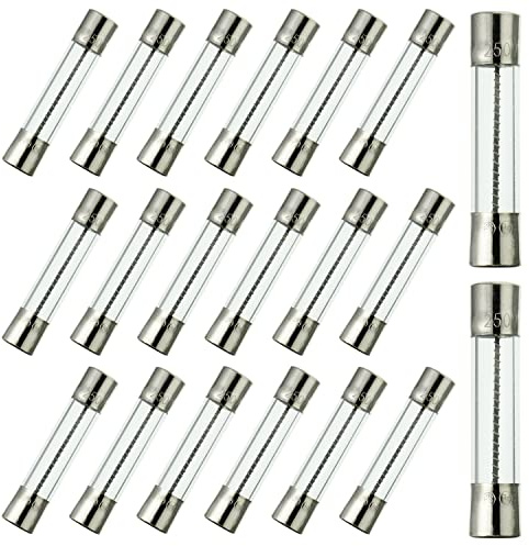 BOJACK T20AL250V 6x30 mm 20 A 250 V Slow Blow Fuses 20 amp 250 Volt 0.24 x 1.18 Inch Glass Tube Time-delay Fuses (Pack of 20)