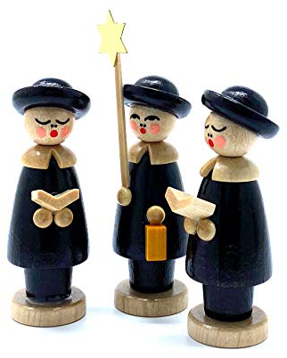 Drechslerei Friedbert Uhlig, Miniatur, Kurrende Nr. 03KS, schwarz gebeizt, 3 Figuren, 5 cm hoch, aus regionalem Holz gedrechselt, echte Handarbeit aus dem Erzgebirge, Weihnachten, Holzkunst, Echtholz