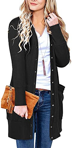 II ININ Damen Strickjacke Lang leicht Leoparden Pullover Strickjacken mit Taschen
