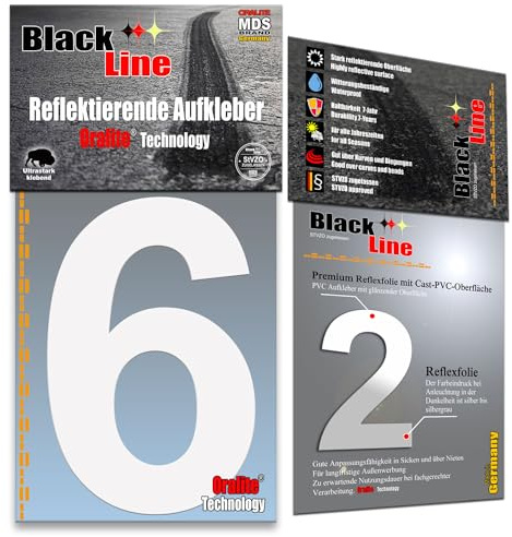 MDS Brand 15cm Design Reflektierende Zahlen Aufkleber | LKW Marking Grade reflektoren für Hausnummer & Mülltonnen | Selbstklebende Klebezahlen & Wetterfest R-15-Weiss (6)