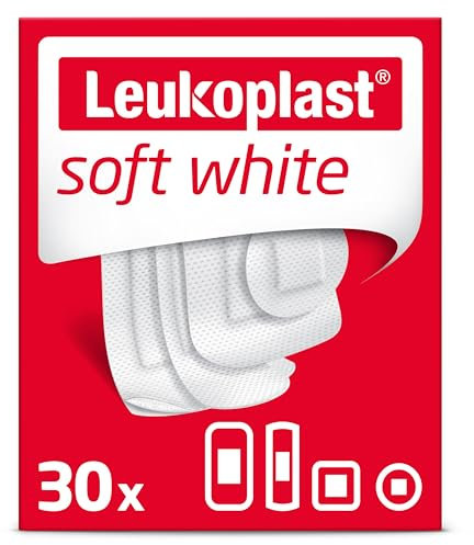 Leukoplast Soft White - Non-Sterile Wound Dressing Strips - Skin-Friendly, Breathable and Absorbent, First-aid Plasters – White – 4 Assorted Sizes – Box of 30