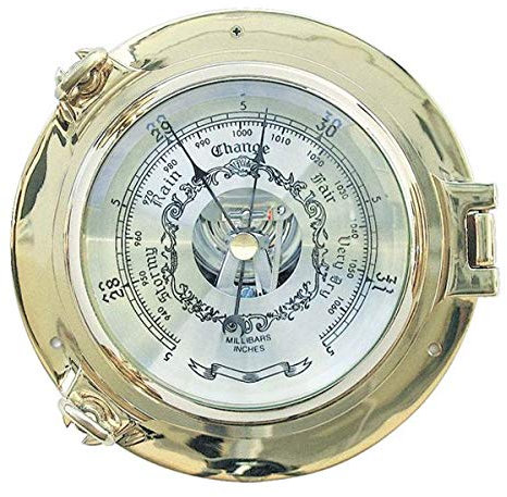 Buddel Bini Versand Barometer im Bullauge 18cm Messing poliert