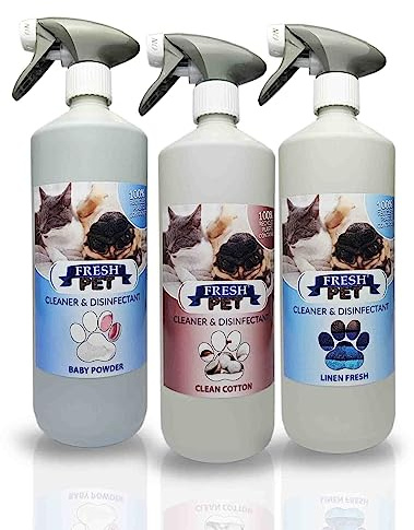 Fresh Pet Disinfectant Deodoriser Artificial Grass Cleaner 3x1L Spray | Baby Powder, Clean Cotton, Linen Fresh Pet-safe formula, Ready to Spray for Kennels, Catteries, Floors, Litter Trays