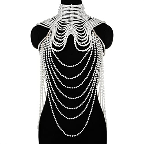 Mehrschichtige simulierte Perle Lätzchen Halskette für Frauen Kunstleder Quaste Perlen Kragen mit Schulter Kette BH Top Körper Schmuck Damen Halskette Sterling Silber Lange