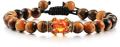 HYXX Chakra Armband Echte Steine, Verstellbares Geflochtenes Seil Nachahmung Bernstein Stein Armband Goldene Doppelkrone Tigerauge Chakra Armband Glück Yoga Sommer Charme Schmuck Für Frauen Männer