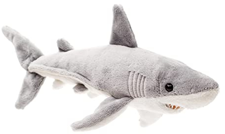 Uni-Toys – Vit haj – 25 cm (längd) – plyschfisk – plyschdjur, gosedjur