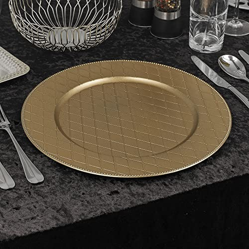URBNLIVING Sous-assiettes de 33 cm pour dîner de Noël - Paillassons pour table à manger - Décor de fête réutilisable (Croix de diamant dorée, 12 sous-assiettes)