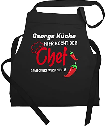 Schürze - Kochschürze Herren Männer - Hier kocht der Chef I Geschenk Kochen I Hobbykoch Geschenk - 60x87 - Schwarz - herrenschürze für die küche küchenschürze koch chefkoch schürzen
