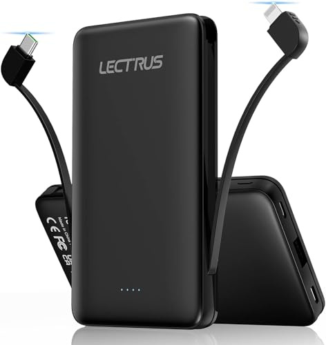 10000mAh Power Bank with Built-in Cables, Slim Portable Charger, 22.5W PD Fast Charging with Two Cables for iPhone 17/16/15/14/13/12/11/se/xs, iPad, Samsung, TSA-Approved for Travel, Pocket-Sized