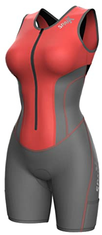 Sparx Women Triathlon Suit Tri Short Racing Cycling Swim Run (XL, Gray/Coral)