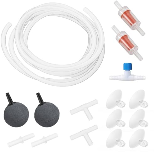 MoonOrange Aquarium Air Pump Accessories Kit with Standard Tubing, Air Stones, Check Valves, Suction Cups and Connectors.(10 Ft. Tubing/2 Air Stone)