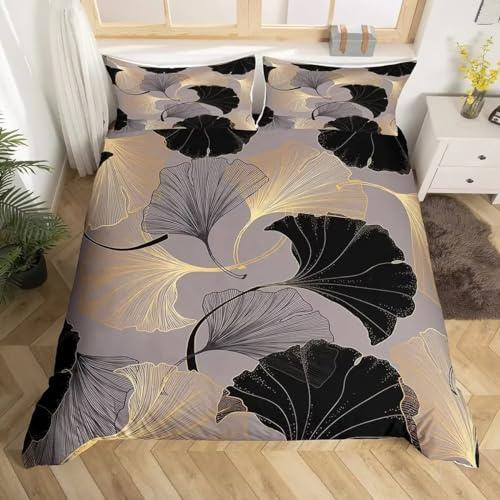 TaRvit Housse de Couette 240 x 260 Ginkgo Biloba Parure de Lit 2 Personnes en Microfibre, Plantes Parure de Lit 240x260 avec Fermeture Éclair et 2 Taies d'oreiller 65x65 cm pour Adulte