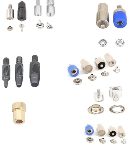 Set di fustelle per pressa a mano, fustelle per rivetti a testa singola e doppia da 9 mm, fustelle con occhiello da 5 mm, fustelle a bottone a pressione da 9,5 mm, fustelle a bottone a scatto da 12,5