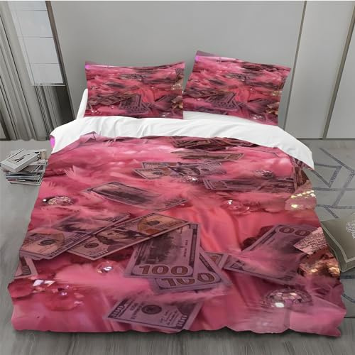 BAIL Housse de Couette 240 x 260 Lignes Roses Housse Couette Très Doux Parure de Lit Adulte en Microfibr 2 Taies d'oreiller 65 x 65 cm Convient pour Chambre