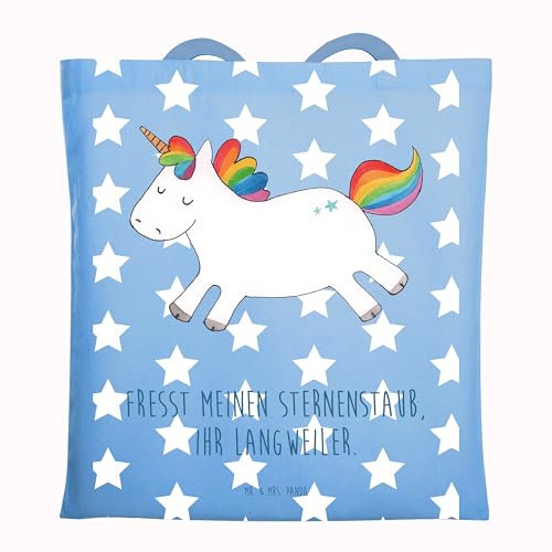 Mr. & Mrs. Panda Einkaufstasche Einhorn Happy - Geschenk, Lebensfreude, Jutebeutel, Unicorn, Einhörner, Tasche, Baumwolltasche, Spaß, Uni, glücklich, Schultasche, tragetasche baumwolle