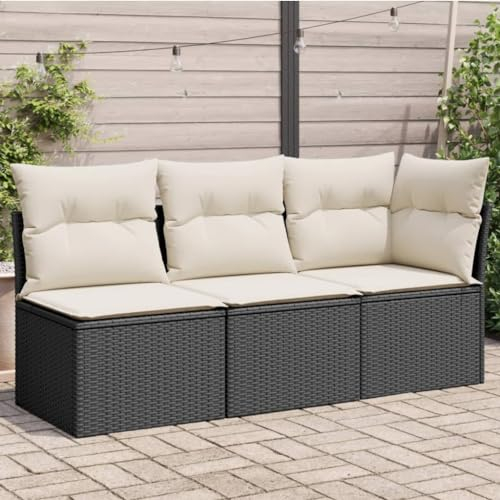 Faroom Balkon Sofa mit Stauraum Gartensofa 3 Sitzer Rattan Sofa Lounge Sofa Outdoor Rattansofa Sitzecke Balkon Lounge Klein Couch Gartenlounge Polyrattan Balkonmöbel Schwarz 3-tlg-Type-294