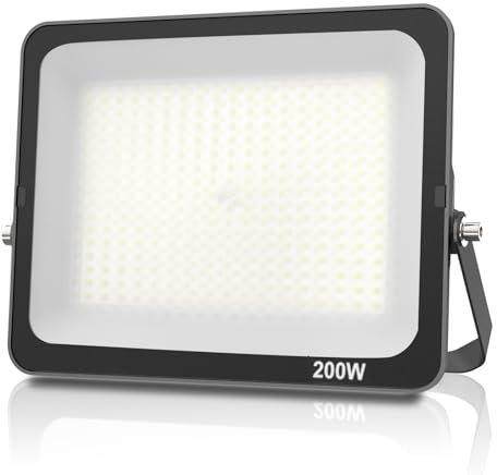 JBdusn Projecteur LED 200W, Superlumineux Eclairage de Sécurité Blanc Froid 6500K, Luminaire Exterieur LED IP66, Spot Exterieur Floodlight pour Jardin Stade Garage entrepôt Magasin Atelier Dépôt