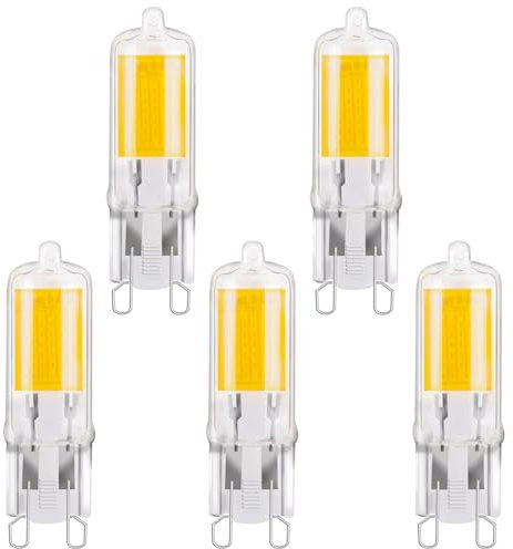 TobeBright 2W Lampadina G9 LED Bianco Caldo 3000K COB LED 250LM Equivalente Lampadine Alogene G9 25W, Lampadina Capsula G9 LED Tipo JC, Non Dimmerabile, 5-Pack