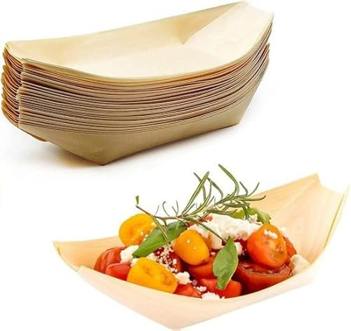 Eco Leaf 50 Pcs Medium Wooden Bamboo Boats for Serving Food | 17 cm Disposable Plates Dishes for Snacks, Parties, Canape | Eco-Friendly, Biodegradable Heavy-Duty Plate for Wedding, Party and Picnic