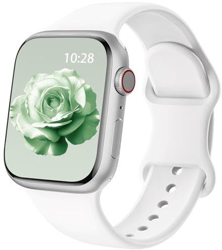 Patented Upgraded Silicone Strap Compatible with Apple Watch Straps 38mm 40mm 41mm 42mm 44mm 45mm 46mm 49mm Women Men,Soft Sport Bands for iWatch Series 11 10 9 8 7 6 5 4 3 2 1 SE Ultra,White