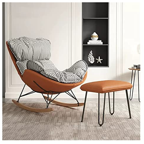 Moderner Schaukelstuhl mit Ottomane, gepolsterter Relaxsessel für Wohnzimmer, grauer Stillstuhl mit dickem Kissen, bequemes und stilvolles Design