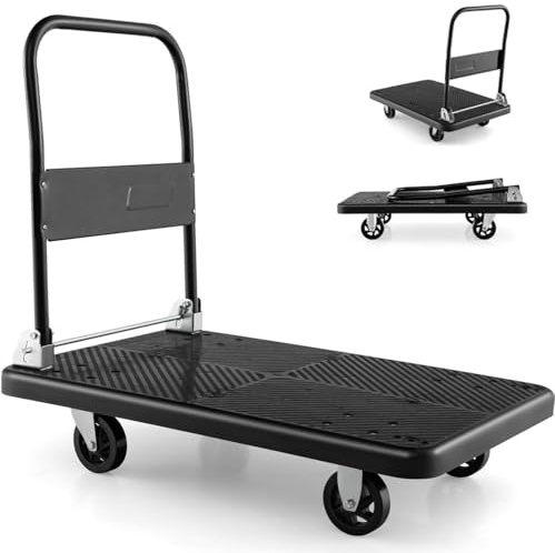 HOMFME Folding Platform Trolley, Heavy Duty Flatbed Platform Truck Dolly with Handle, Moving Push Hand Sack Truck Luggage Cart for Loading and Storage (Black, 92x60x87cm,400kg Capacity)