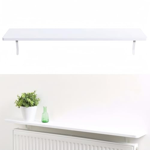 FENGSHENG-SHOP White Radiator Shelf, 90cm Rounded Edges Floating Radiator Shelf, No Drilling Required Multipurpose over Radiator Shelf, Energy Saver