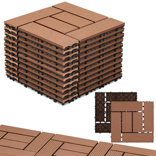 Randaco WPC Terrassenfliesen, 30x30cm WPC Fliesen 33er Set für 3 m², Balkonfliesen Klicksystem, Bodenbelag für Balkon & Terrasse, Terrassendielen Wetterfest mit Drainage, Braun