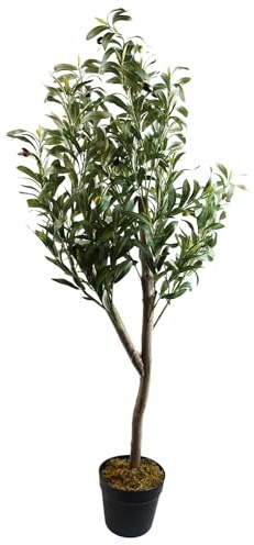 Leaf Design UK - Maceta de plástico Negro, 120 cm, Aspecto Natural Artificial con Tronco de Madera