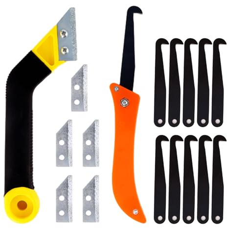 Pro Grout Removal Tool Kit 17 Piece Scraping Rake Tool, Long Handle Scraper, Angled Grout Saw, Rake & Press Ball for Tile Floor Cleaning & Repair