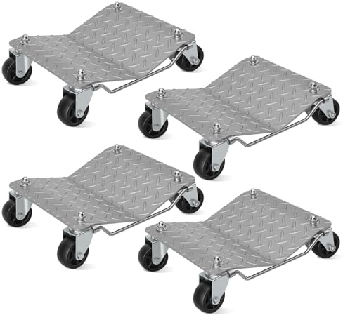 Ollewiellan Lot de 4 aides à la manœuvre pour camping-car, voiture, cric avec roulettes pivotantes à double couche, en métal, pour voitures, camions, 500 kg par plate-forme