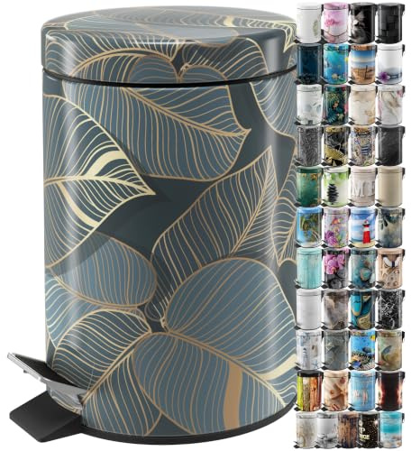 Sanilo Poubelle de Salle de Bain 3L avec système d’abaissement automatique, Nombreuses nouvelles Poubelles à Cosmétiques au choix, Poubelle avec seau intérieur (Monstera)