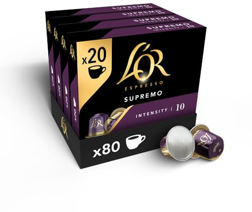 L'OR Espresso Supremo Coffee Pods x20 Intensity 10 (Pack of 4, Total 80 Capsules) Nespresso®* Compatible