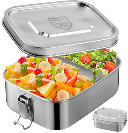 YILANJIN Fiambrera de Acero Inoxidable, Caja Bento De 800 Ml Para Trabajadores De Oficina, Lunch Box Hermetica con silicona, con Partición Extraíble, para Niños, Adultos y Estudiantes