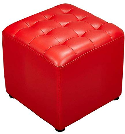 Quadratischer Leder-Pouf, Ottomane, Fußhocker, mit Massivholzsockel, Rot, 40,6 x 40,6 x 35,6 cm