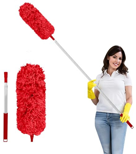 Fogray staubwedel teleskop 240cm staubwedel lang ausziehbar | Dust Mop with TelescopicRod, Dust Magnet, Bendable Dust Catcher, SpiderWeb Remover for High Ceilings, Ceiling Fan, Rot