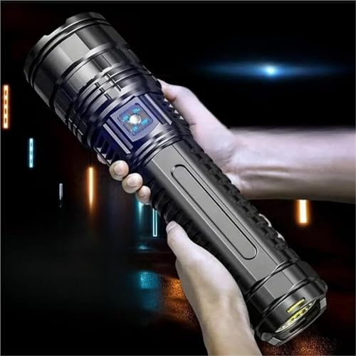BASSJRT Lampe de poche LED rechargeable haute puissance, 5 modes zoomables, lampe de poche avec faisceau longue portée et lumière COB, lampe de poche extérieure portable pour camping randonnée