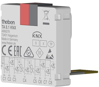 Theben 4969278 TA 8.1 KNX Binäreingang-Tasterschnittstelle 8-fach Secure | Unterputz, KNX Data Secure, 10-pol. Kabel, 2 NTC-Eingänge (100K/25°C), Leitung bis 30 m, LED-Steuerung, Low Curent LEDs
