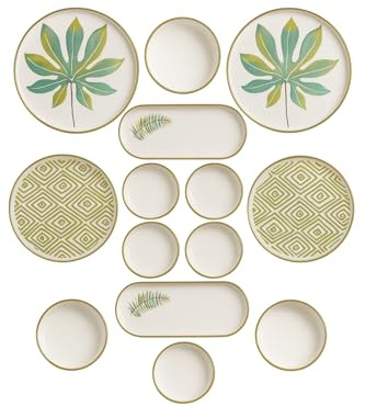 Set di piatti e ciotole in ceramica da 14 pezzi, set da tavola per 6 persone, ciotole da portata con design a foglia autunnale, servizio da tavola fatto a mano, regalo a tema per design