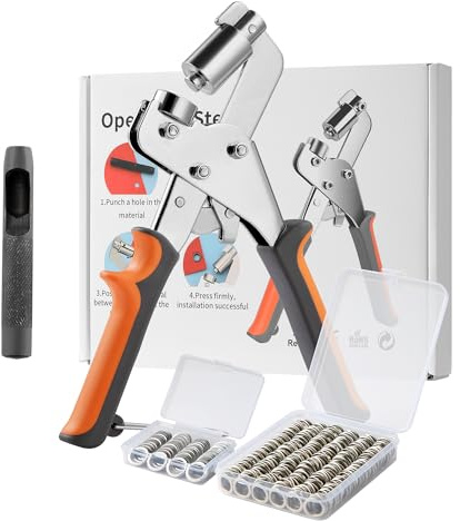 Goldeluxe Ösenzange Set,inkl 1 Ösenzange,1 Dorn aus Stahl,300x Ösen 10mm mit Unterlegscheiben,Ösenzange für planen ideal für Leder, Stoff, Zelte, Sonnensegel, Vorhänge, DIY & Handwerk