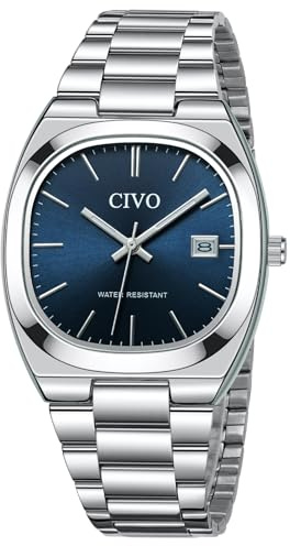 CIVO Klockor män klassiskt rostfritt stål armbandsur affärer analog kvarts herrklocka med lysande datum casual vattentäta klockor för män, Silverblå, Standard, Armband