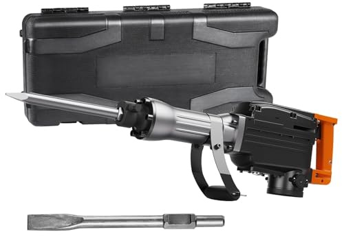 Martello demolitore elettrico da 2200 W, for impieghi gravosi, 1350 BPM, martello demolitore for calcestruzzo, 2 scalpelli, punte for scalpellatura, con custodia,Mattone, legno, acciaio(2stroke)