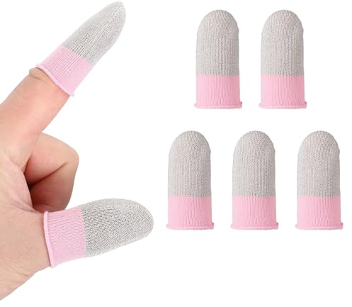 PATIKIL Controller Finger Thumb Sleeve, 5 Pack Mobile Gaming Finger Sleeve Silver Fiber Tip Gloves Anti-Sweat Breathable for Touchscreen Devices Phone Game, White/Pink