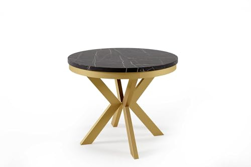 FURNLUX Edder Esstisch, Industrial Design, Schwarz & Gold, 100x176x76 cm, Melamin MDF Tischplatte, Stahlrahmen