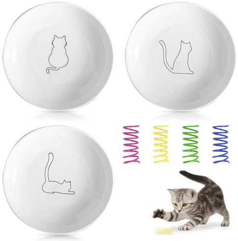 Tmefoy 3er Set Keramik Katzennapf mit 4 Spielzeugen, Futternapf für Katzen, Schüssel für Katzenfutter, Schwer & Kippsicher, Keramik Futternapf Katze