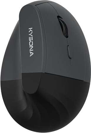 KYSONA EM18 trådlös ergonomisk mus, Bluetooth-aktiverad vertikal möss, tyst klick, 5-stegs justerbar DPI, kompatibel med dator, PC, Mac, bärbar dator, svart