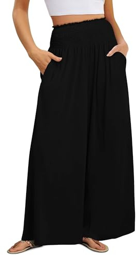 KISSMODA Women Wide Leg Pants High Waisted Palazzo Pants Summer Flowy Beach Lounge Casual Trousers with Pockets Black XL