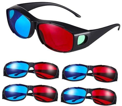 FUNNETOYU Occhiali 3D Rosso e Blu Anaglifici Leggeri in Plastica 5 Pezzi per Film e Cinema Uso Familiare e Divertimento a Casa